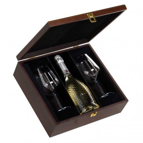 Drvena Kutija Braon Vino+2 Čaše-CL1410
